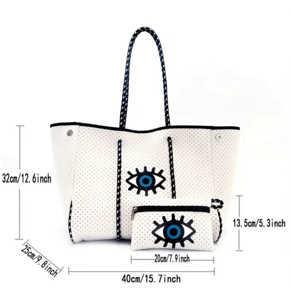 Luxury Evil Eye Pattern Tote Bag with Bonus Pouch (12.6” x 9.8” x 15.7”) - Picture 2 of 4